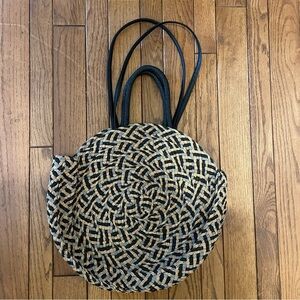 Woven Black, Blue, and Tan Large Cottagecore Feminine Beach Tote Handbag